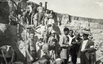Mayer Rafael Alhalel with fellow camp workers in a Jewish labor camp