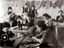 Jozsef Faludi in his aunt Rozsi Brull's dress making workshop in Tel Aviv