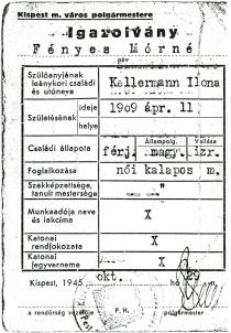 Erzsebet Barsony's identity card